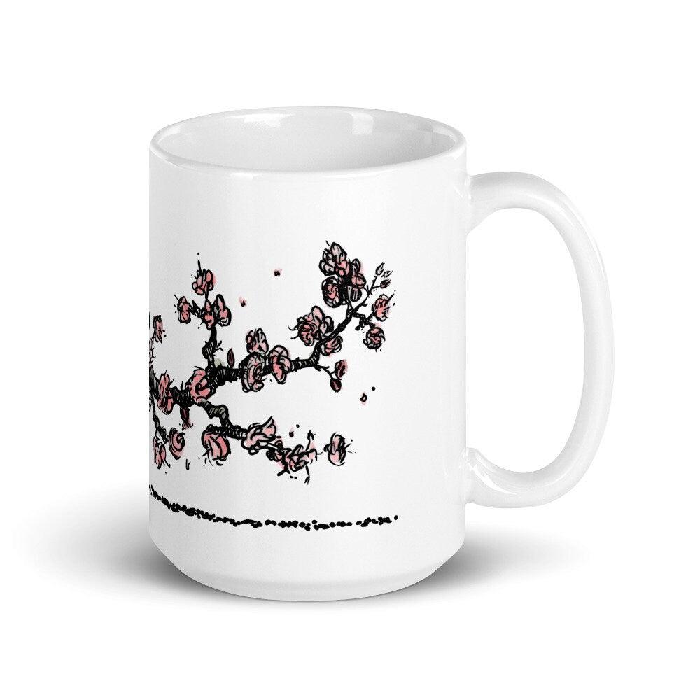 BellavanceInk: Cherry Tree Branch Pen & Ink Watercolor Illustration On A Coffee Mug - BellavanceInk
