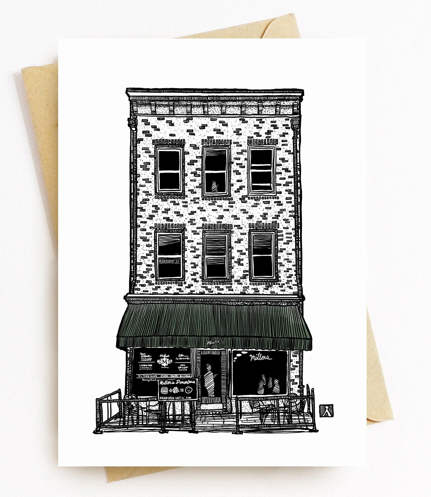 BellavanceInk: Greeting Card With A Pen & Ink Drawing Of Miller's Bar On the Charlottesville Downtown Mall 5 x 7 Inches - BellavanceInk