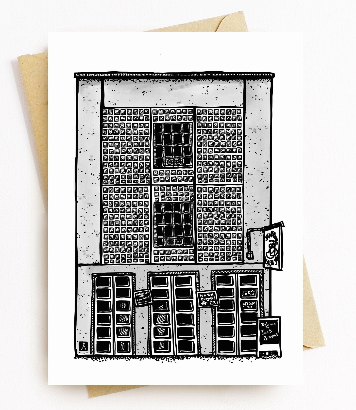 BellavanceInk: Greeting Card Of Burger Restaurant Jack Browns in Charlottesville Virginia 5 x 7 Downtown Inches - BellavanceInk