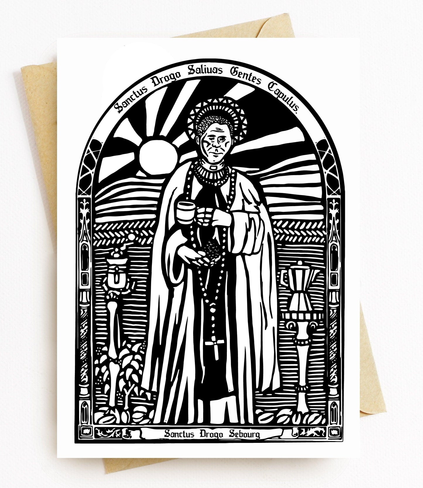 BellavanceInk: Greeting Card Of Saint Drogo Patron Saint Of Coffee Makers And Brewers 5 x 7 Inches - BellavanceInk