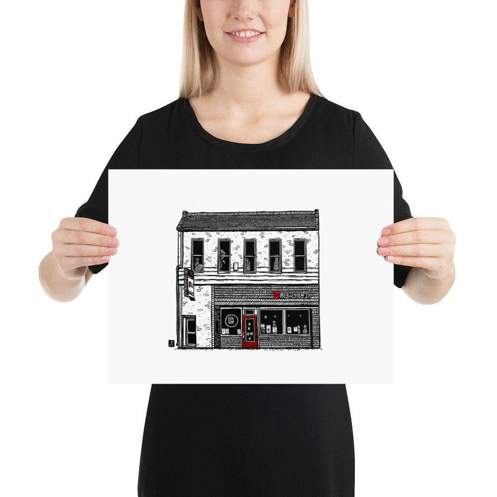 BellavanceInk: Cultural Landmark Limited Print With A Pen & Ink Drawing Of Edo Squid And The Hibachi Box In Richmond Virginia - BellavanceInk