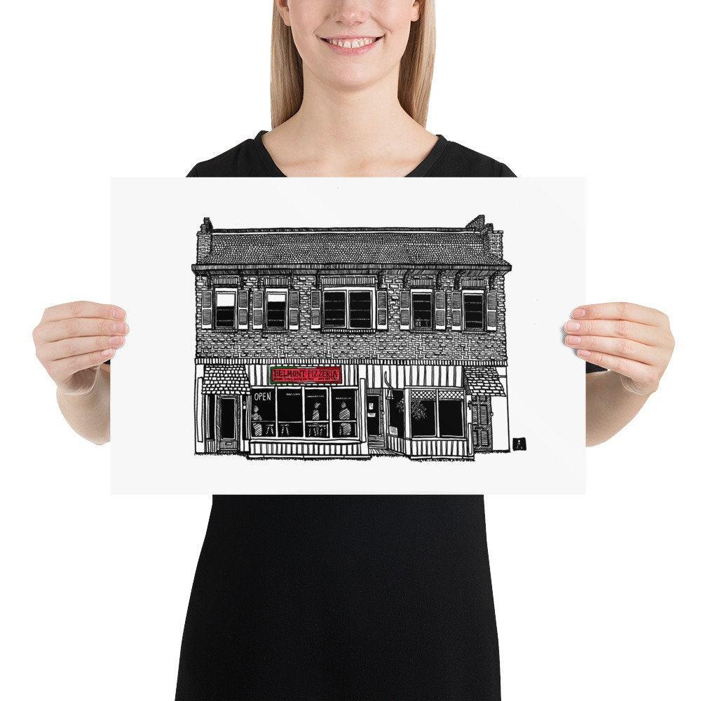 BellavanceInk: Cultural Landmark Limited Print With A Pen & Ink Drawing Of Belmont Pizzeria In Richmond Virginia - BellavanceInk
