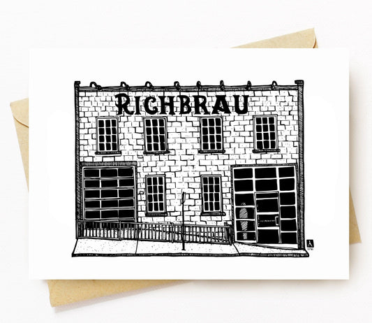 BellavanceInk: Greeting Card With A Pen & Ink Drawing Of Richbrau Brewing In Richmond Virginia 5 x 7 Inches - BellavanceInk