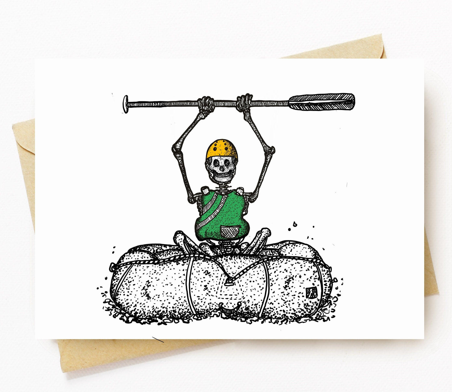 BellavanceInk: Greeting Card With Skeleton White Water Rafting Down The River Styx 5 x 7 Inches - BellavanceInk