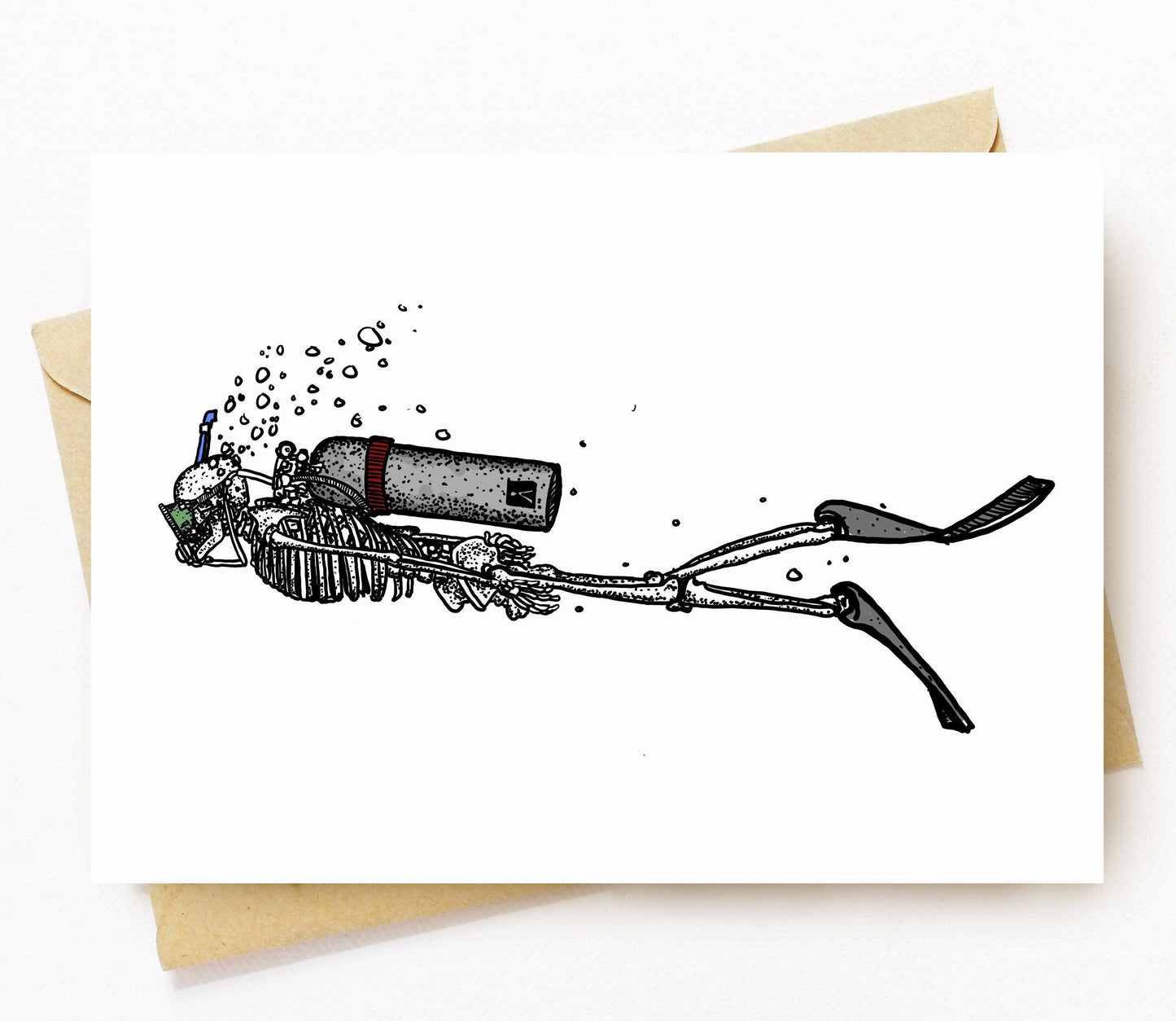 BellavanceInk: Greeting Card With Skeleton Scuba Diving In the River Styx 5 x 7 Inches - BellavanceInk