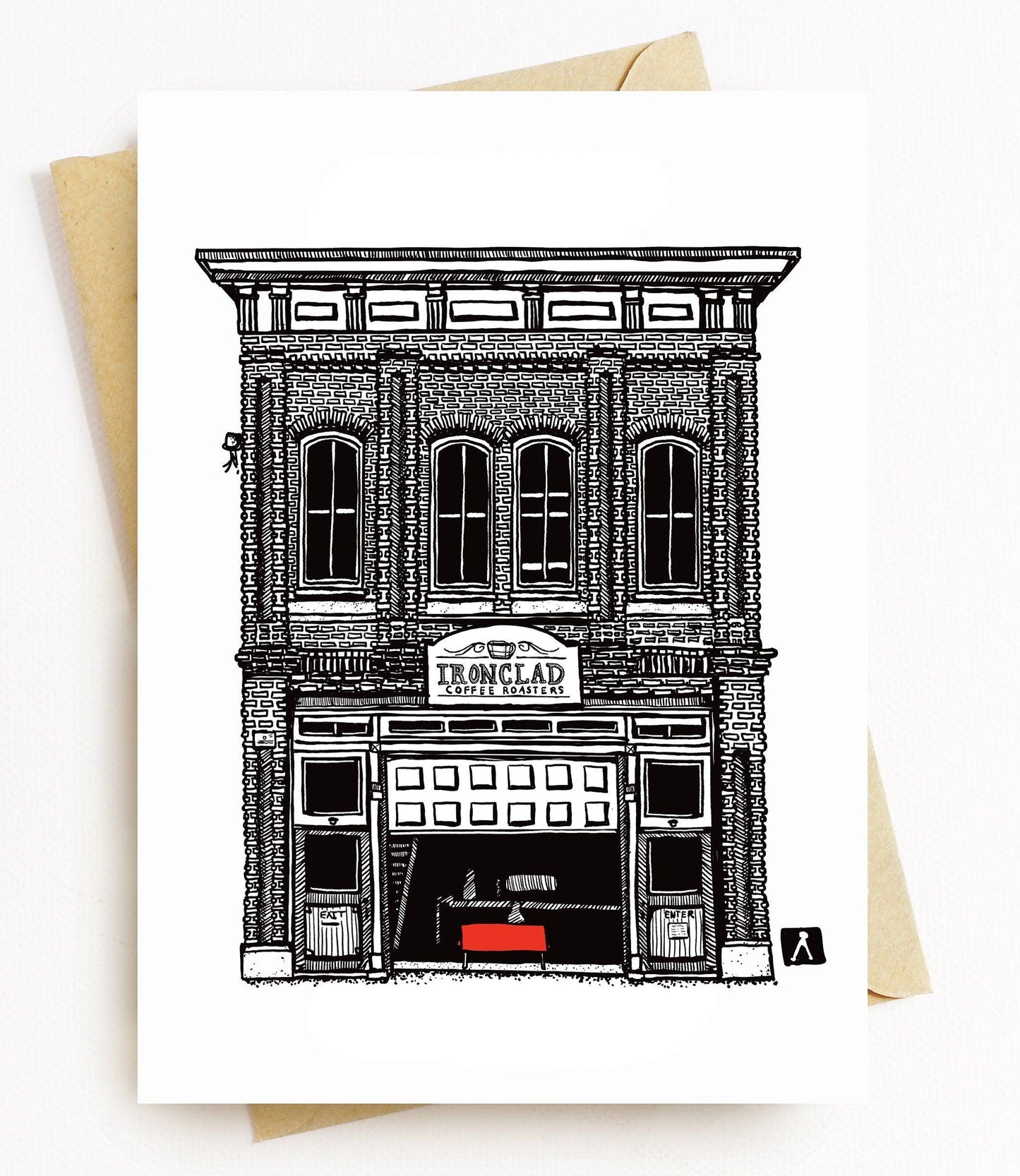 BellavanceInk: Cultural Landmark Greeting Card With A Pen & Ink Drawing Of Ironclad Coffee In Richmond Virginia 5 x 7 Inches - BellavanceInk