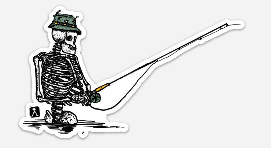 BellavanceInk: Skeleton Fly Fishing In The River Styx Vinyl Sticker Illustration