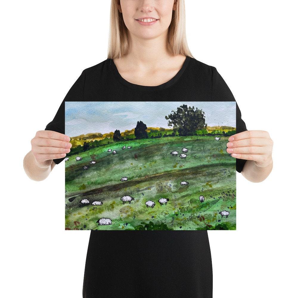 BellavanceInk: 8 x 12 Original Watercolor And Prints Available Of Sheep On A Hill - BellavanceInk