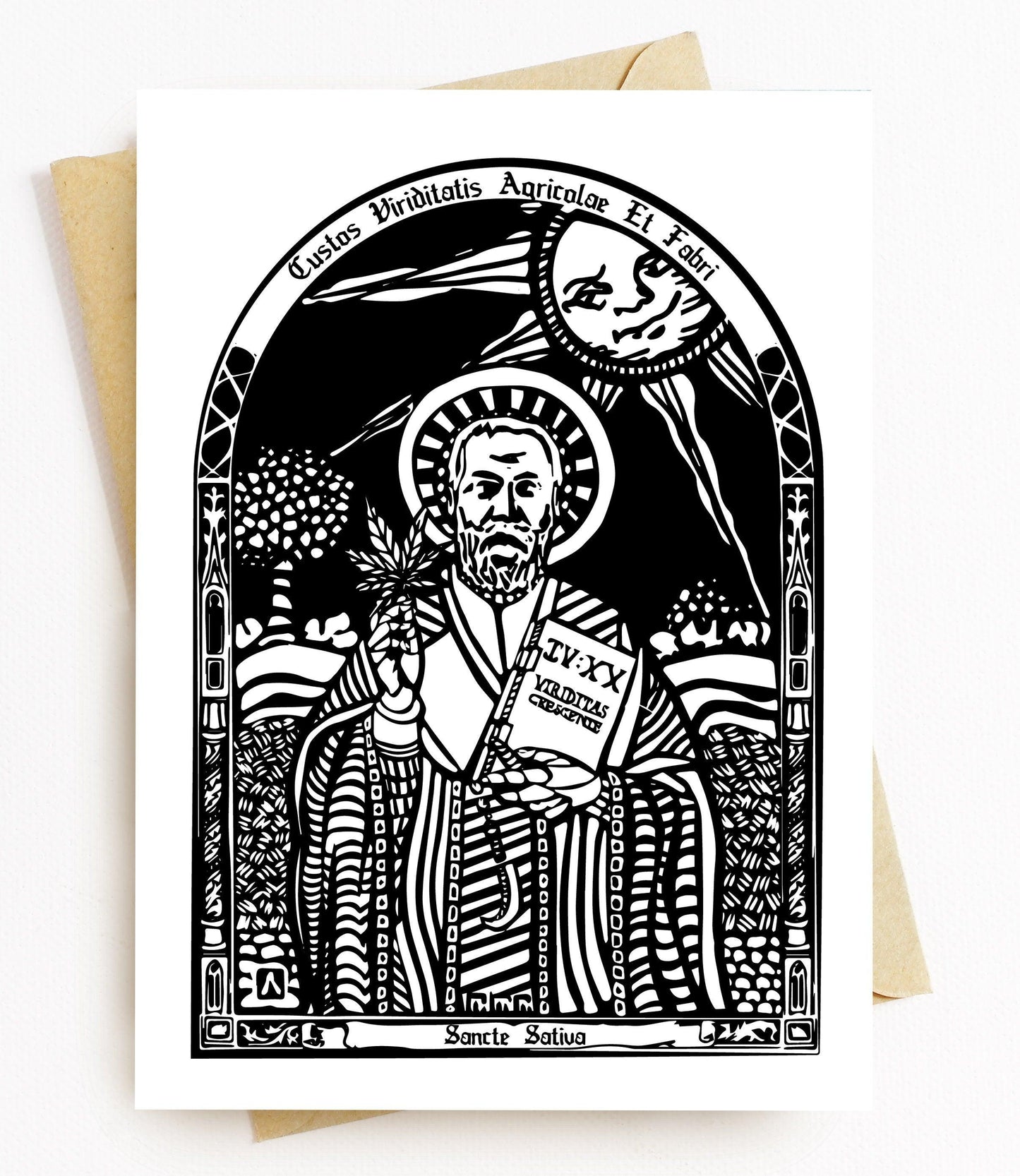 BellavanceInk: Greeting Card Of Saint Sativa Patron Saint Of Cannabis Growers And Partakers 5 x 7 Inches - BellavanceInk