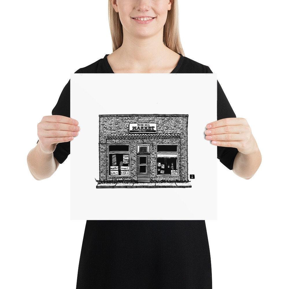 BellavanceInk: Pen And Ink Drawing Of Rose Hill Market Local Convenient Store In Charlottesville Virginia Limited Print - BellavanceInk