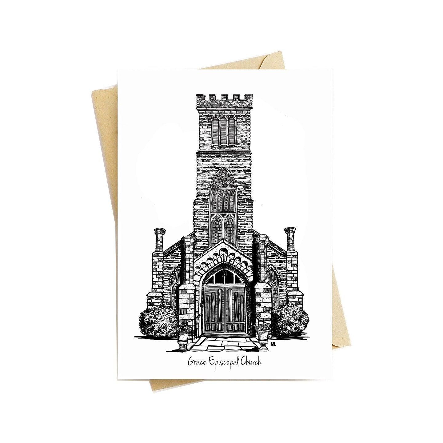 BellavanceInk: Greeting Card With A Pen & Ink Drawing Of Grace Episcopal Church In Keswick, Virginia 5 x 7 Inches - BellavanceInk