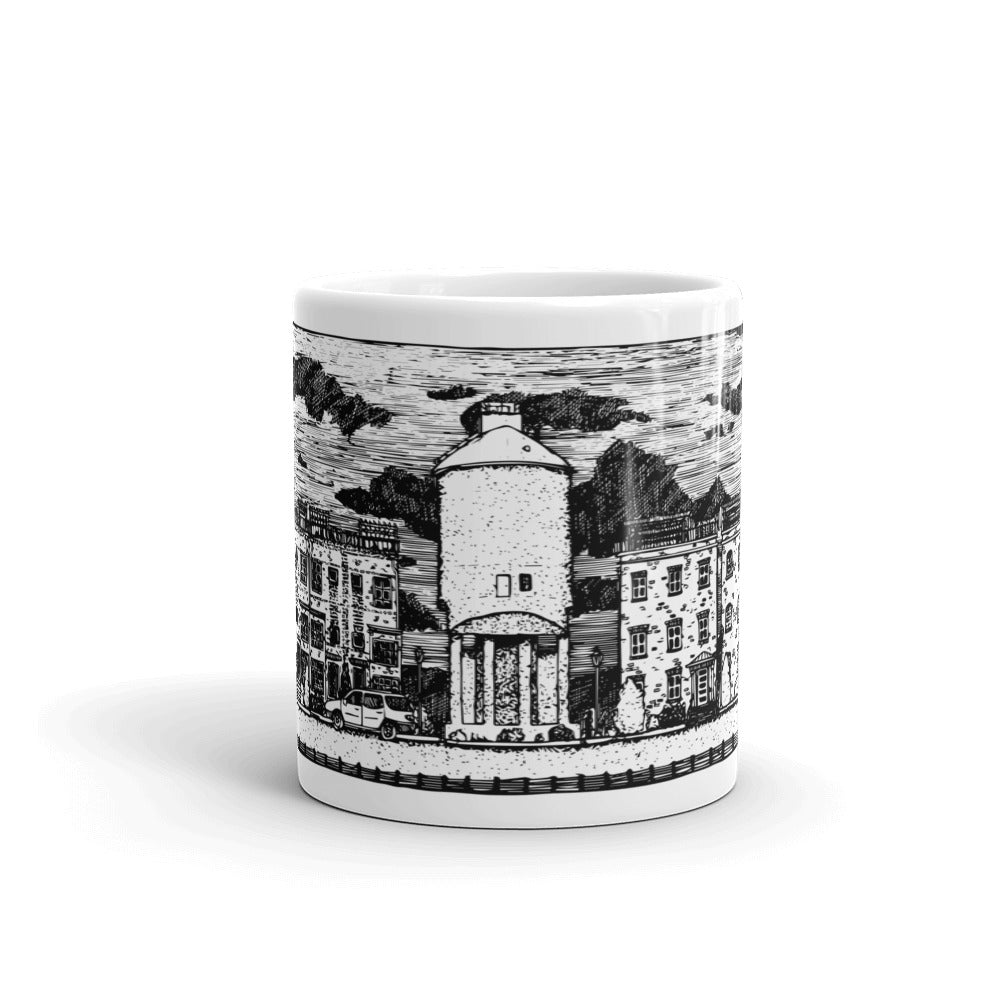 BellavanceInk: Coffee Mug With Pen & Ink Sketch Of City Walk And The Train Coal Tower In Charlottesville