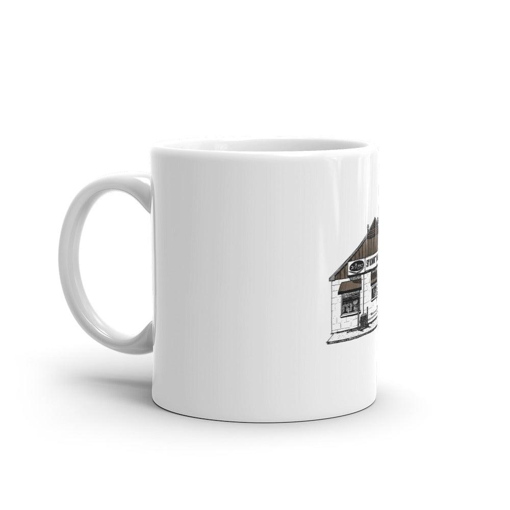 BellavanceInk: Coffee Mug With Pen & Ink Sketch Of The Old Spudnuts Building In Charlottesville/Belmont - BellavanceInk