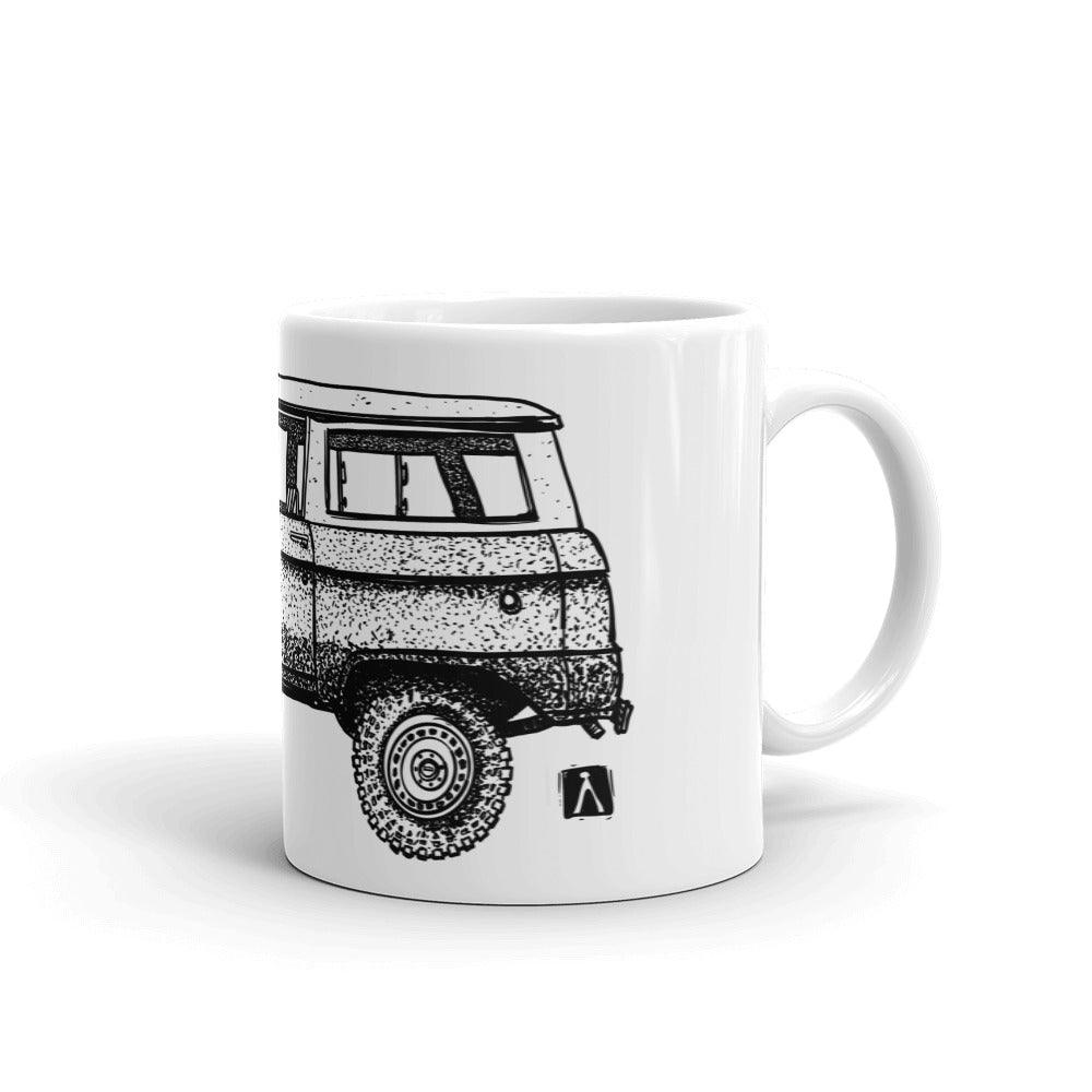 BellavanceInk: Coffee Mug With Vintage Bronco SUV Pen And Ink Illustration With Watercolor - BellavanceInk