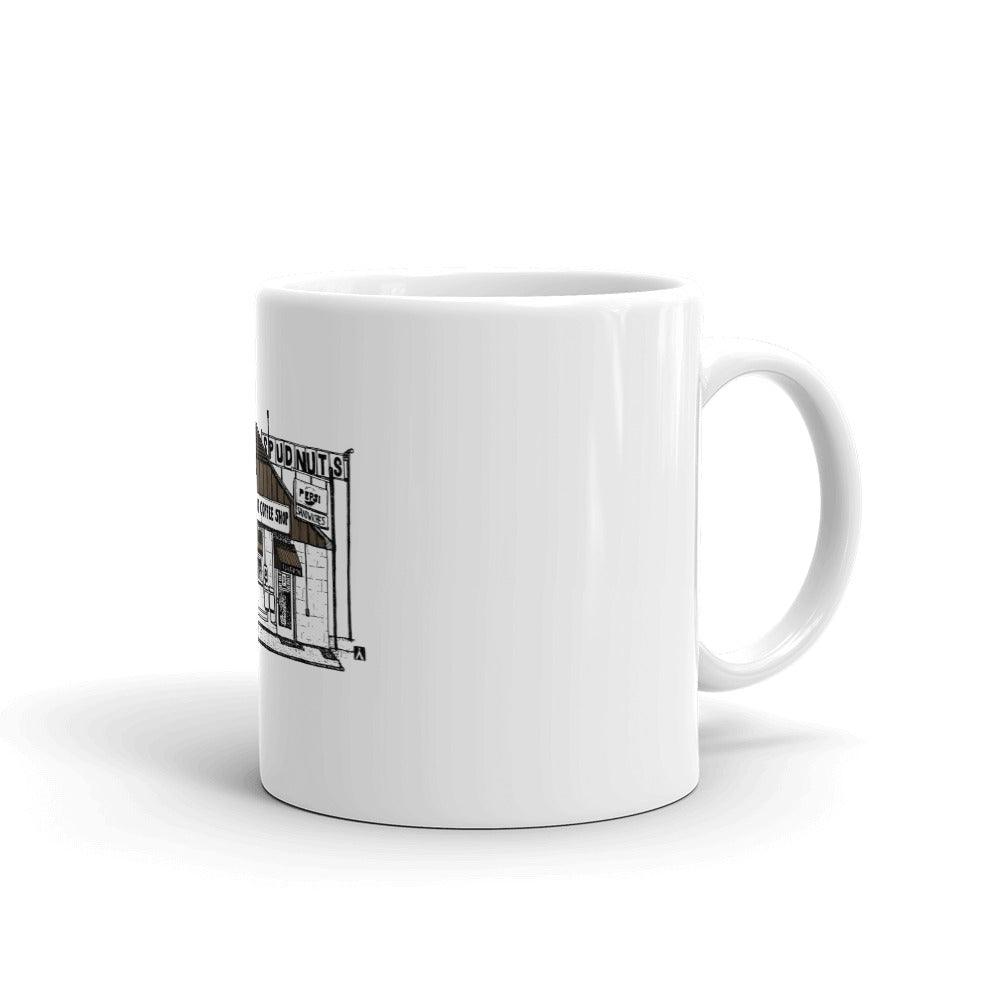 BellavanceInk: Coffee Mug With Pen & Ink Sketch Of The Old Spudnuts Building In Charlottesville/Belmont - BellavanceInk