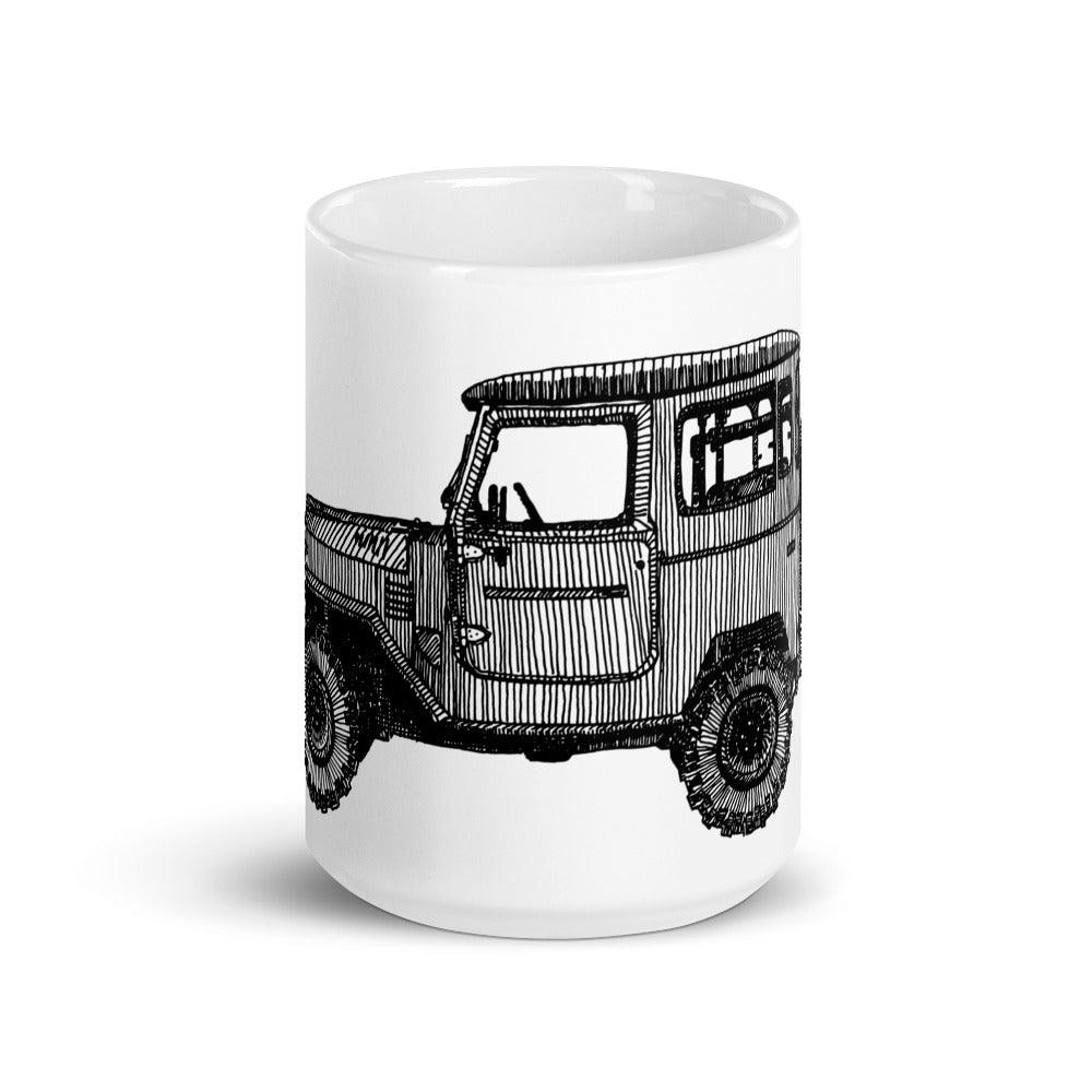 BellavanceInk: Vintage Toyota FJ40 Pen And Ink Illustration On A White Coffee Mug - BellavanceInk