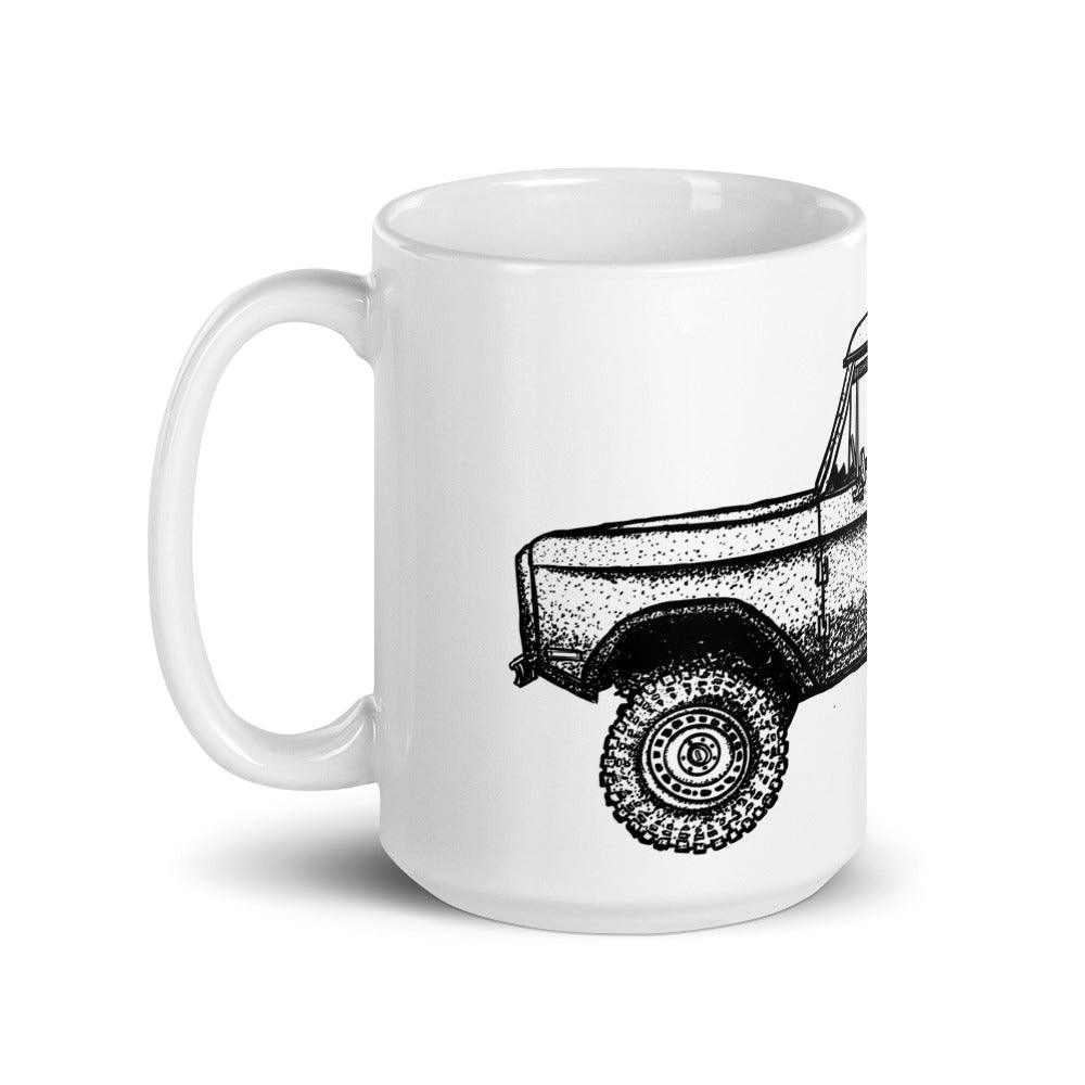 BellavanceInk: Coffee Mug With Vintage Bronco SUV Pen And Ink Illustration With Watercolor - BellavanceInk