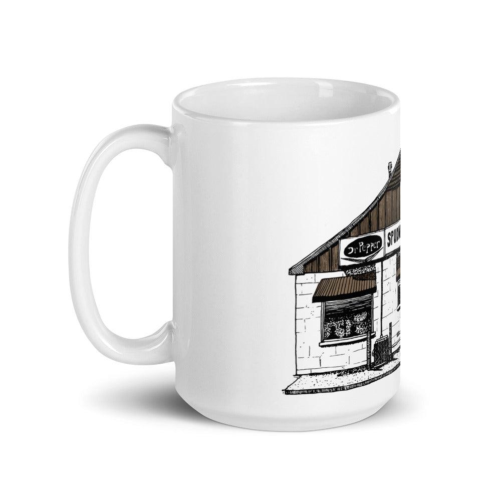 BellavanceInk: Coffee Mug With Pen & Ink Sketch Of The Old Spudnuts Building In Charlottesville/Belmont - BellavanceInk