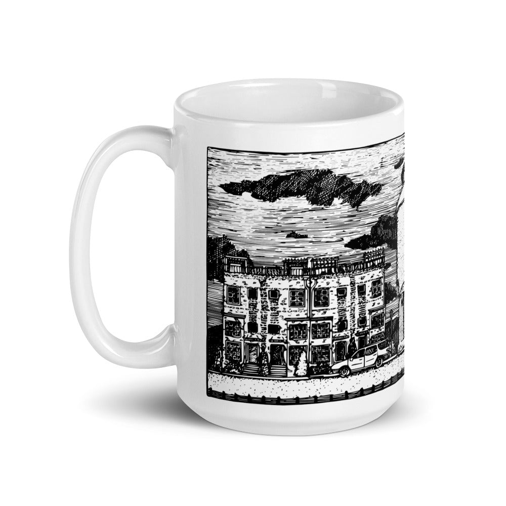 BellavanceInk: Coffee Mug With Pen & Ink Sketch Of City Walk And The Train Coal Tower In Charlottesville