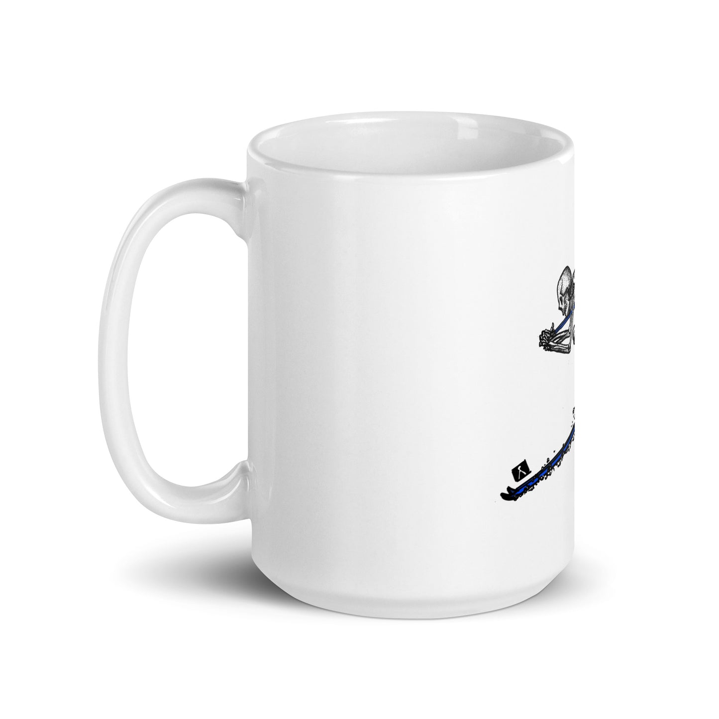 BellavanceInk: Coffee Mug With Pen & Ink Drawing Of Skeleton Skiing Downhill
