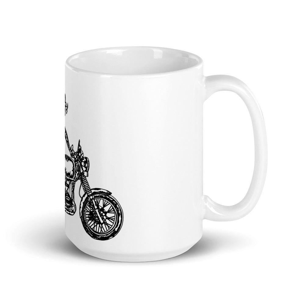 BellavanceInk: Coffee Mug With Demon And Lady Riding A Motorcycle Pen And Ink Illustration - BellavanceInk