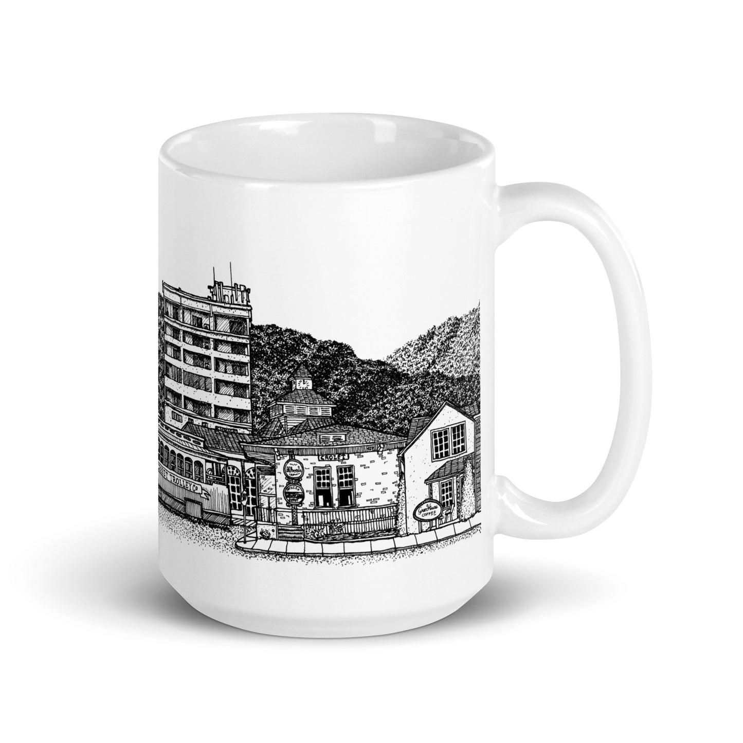 BellavanceInk: Coffee Mug With Pen & Ink High Detail Sketch Of Downtown Crozet Popular Shops
