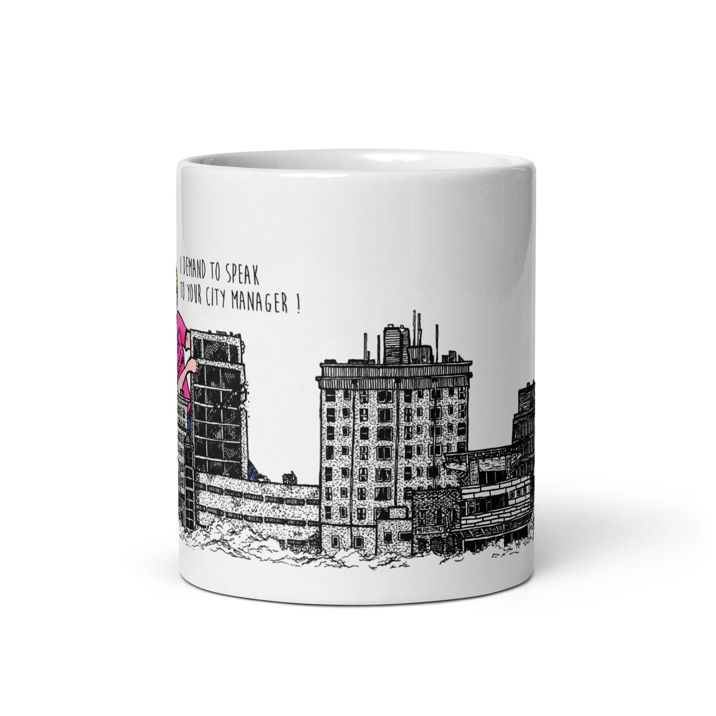 BellavanceInk: Coffee Mug With Pen & Ink Watercolor Sketch Of Giant Monster Karen Attacking The Abandoned Landmark Hotel In Charlottesville