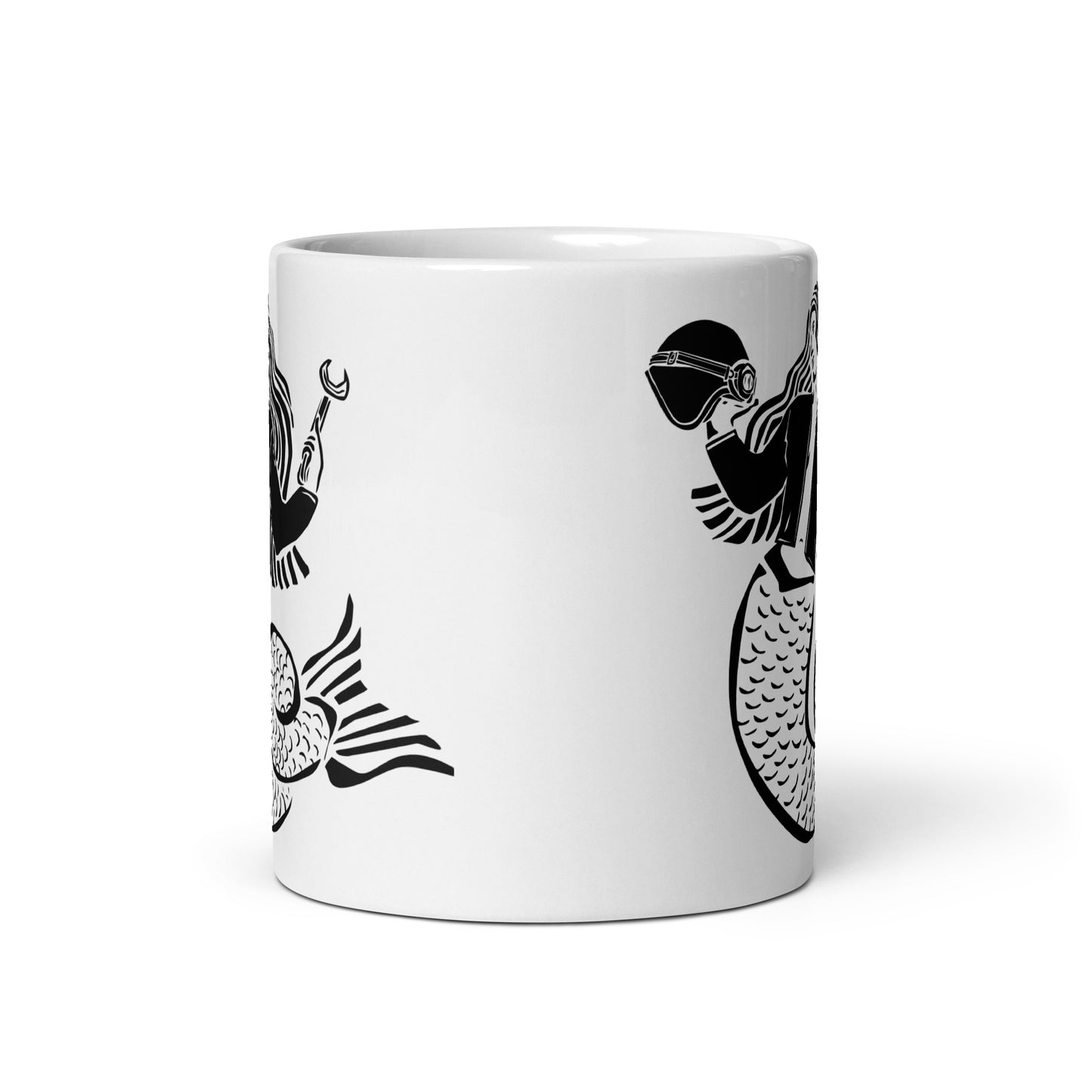 BellavanceInk: Coffee Mug With Mermaid With Helmet, Wrench, And Leather Jacket