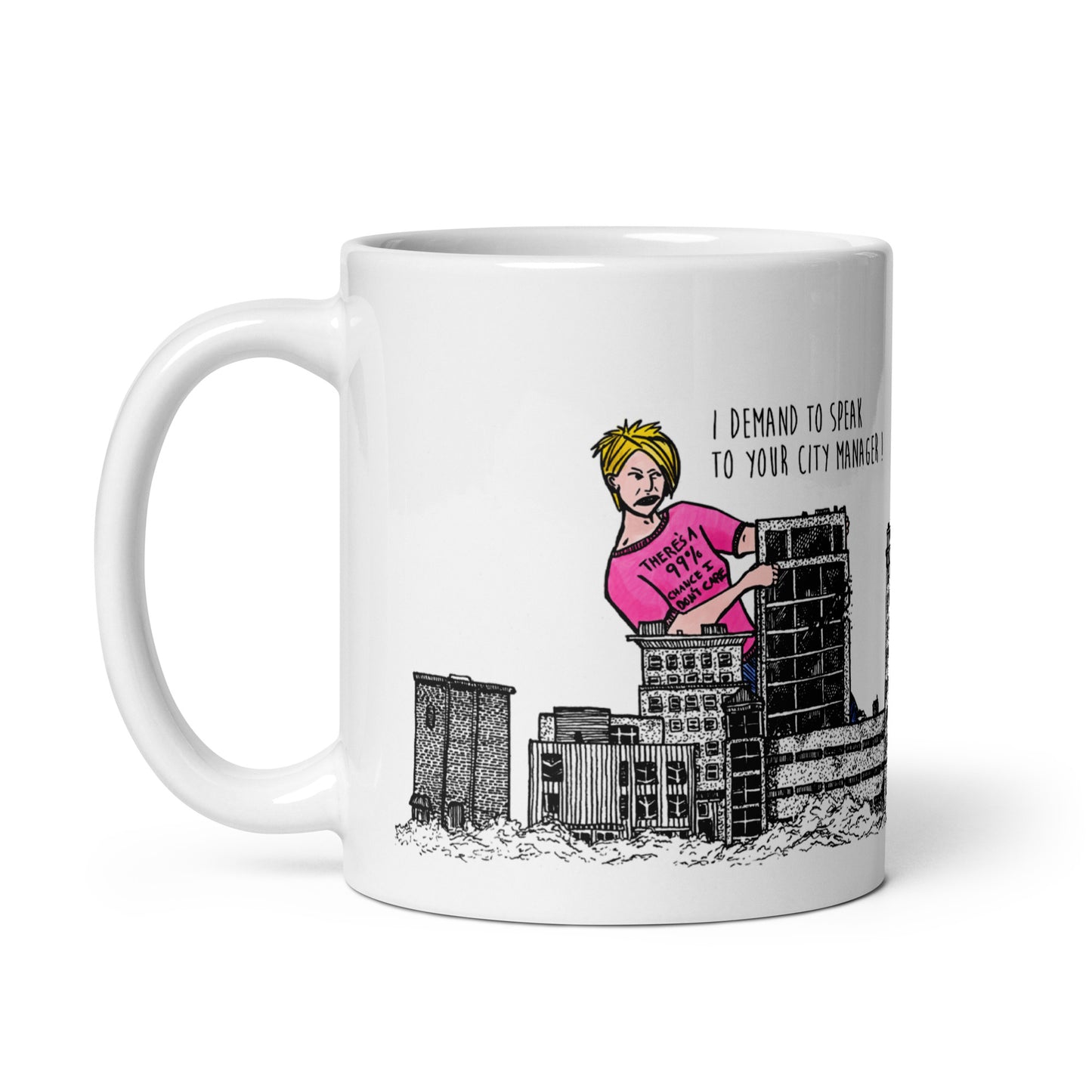 BellavanceInk: Coffee Mug With Pen & Ink Watercolor Sketch Of Giant Monster Karen Attacking The Abandoned Landmark Hotel In Charlottesville