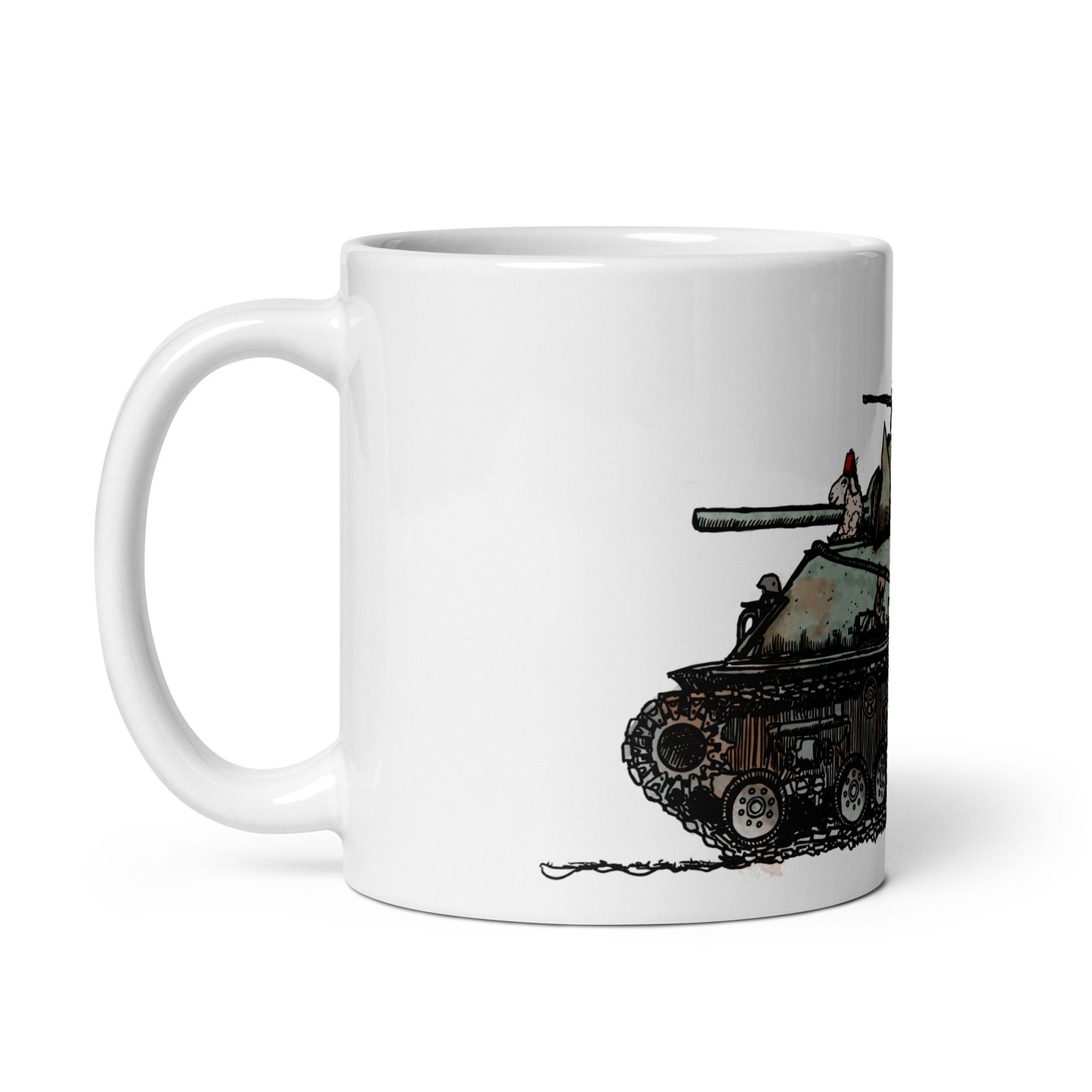 BellavanceInk: Pen & Ink/Watercolor Sheep Heroes Driving A Sherman Tank Coffee Mug