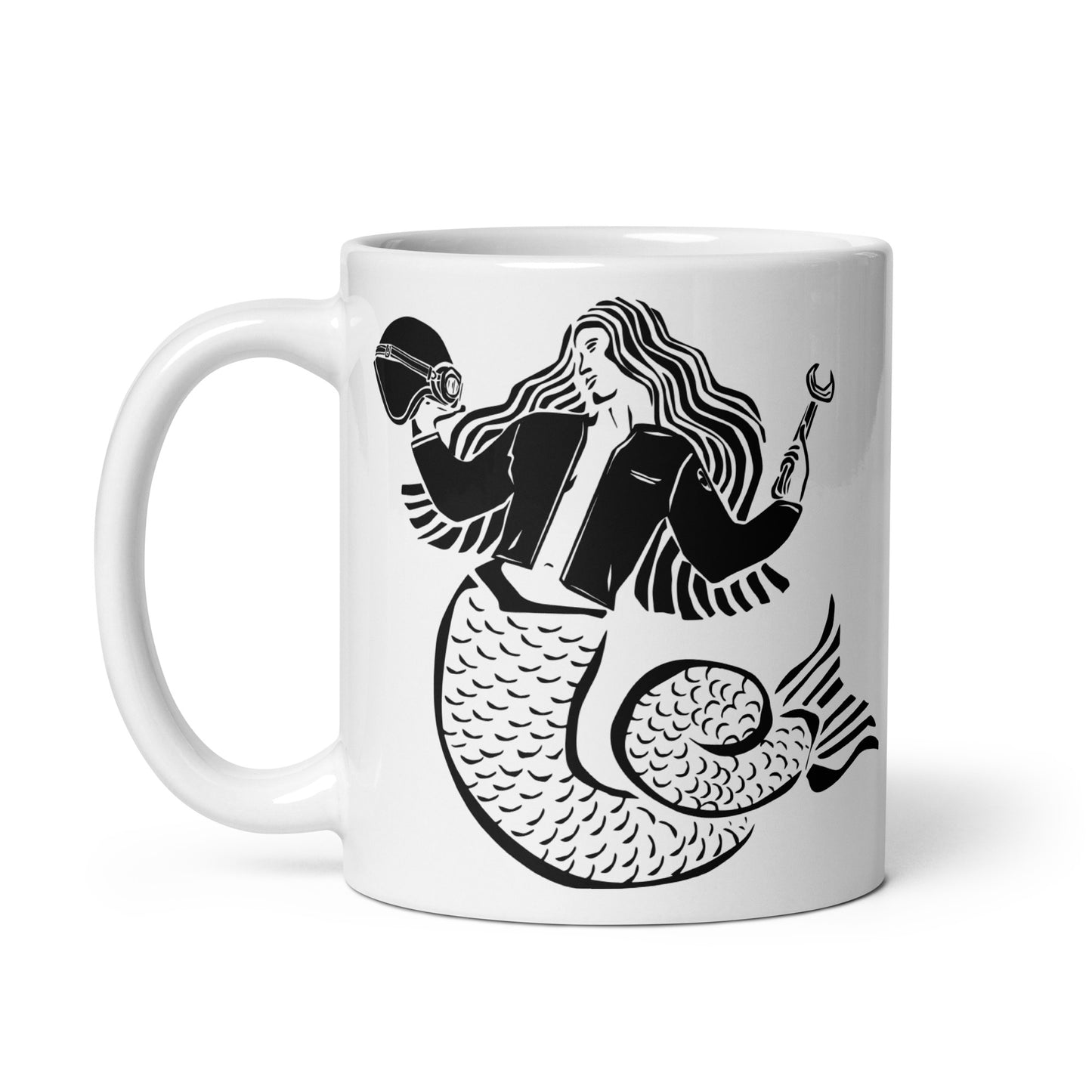 BellavanceInk: Coffee Mug With Mermaid With Helmet, Wrench, And Leather Jacket