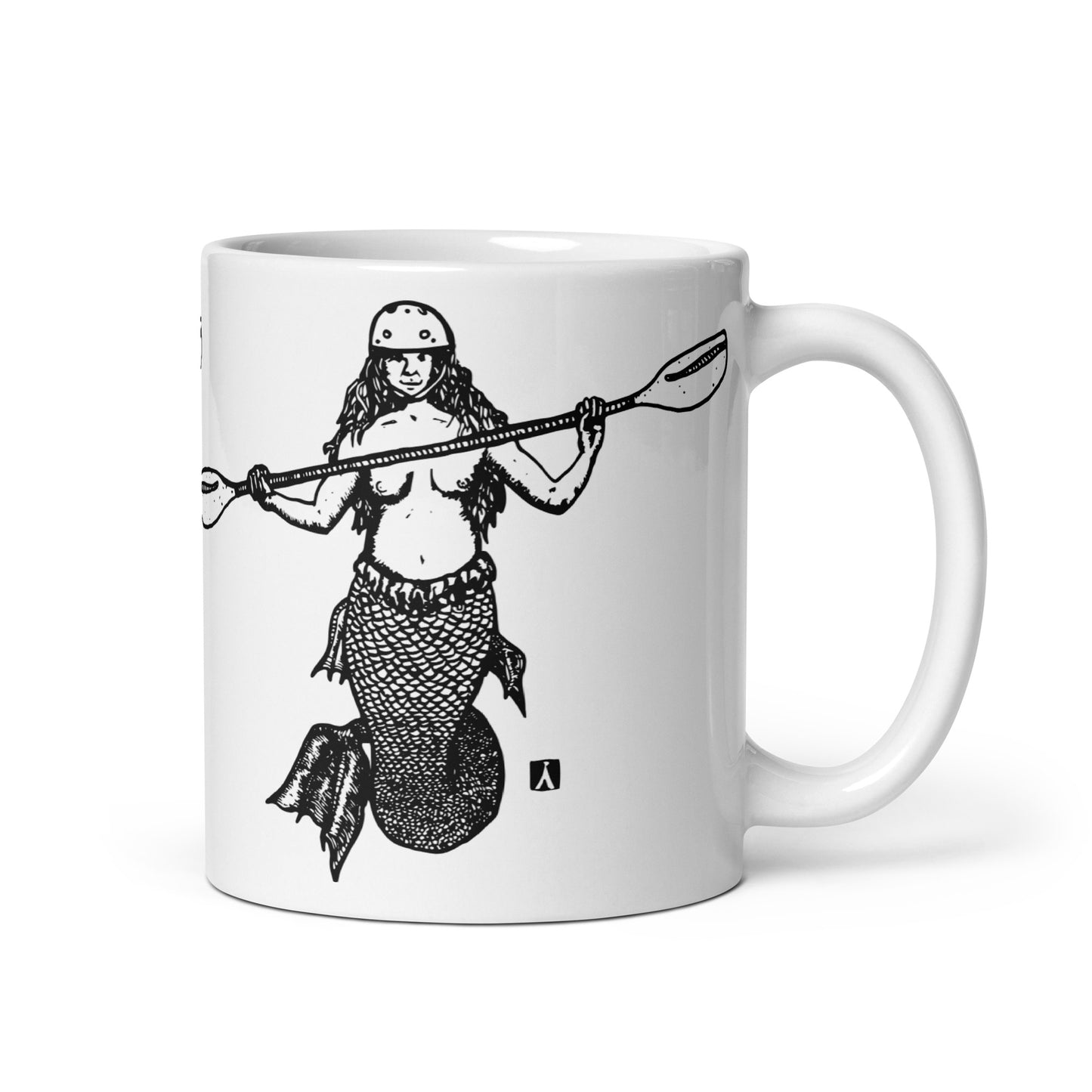 BellavanceInk: Coffee Mug With Pen & Ink Drawing Of Kayaking Mermaid Siren With Helmet And Paddle