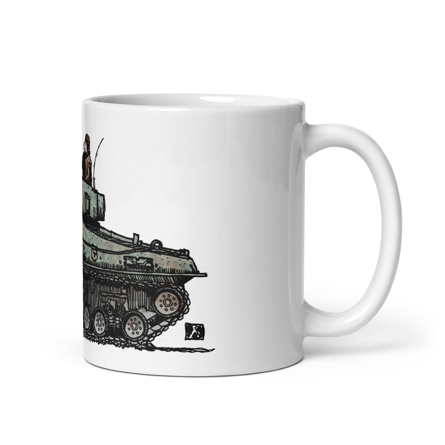 BellavanceInk: Pen & Ink/Watercolor Sheep Heroes Driving A Sherman Tank Coffee Mug