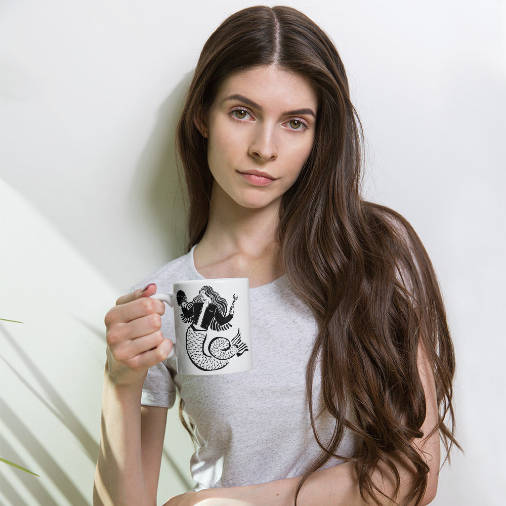 BellavanceInk: Coffee Mug With Mermaid With Helmet, Wrench, And Leather Jacket