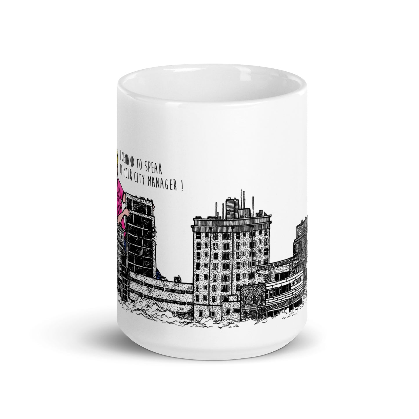BellavanceInk: Coffee Mug With Pen & Ink Watercolor Sketch Of Giant Monster Karen Attacking The Abandoned Landmark Hotel In Charlottesville