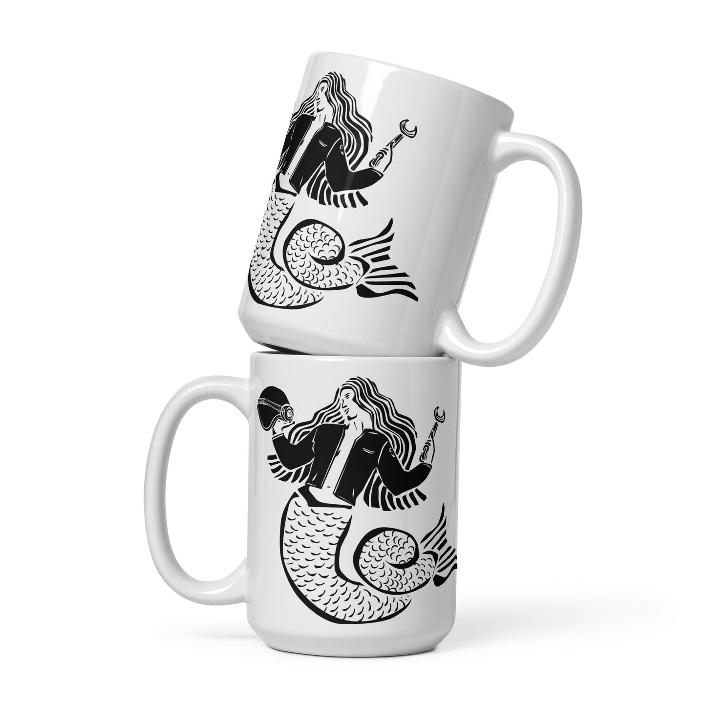 BellavanceInk: Coffee Mug With Mermaid With Helmet, Wrench, And Leather Jacket
