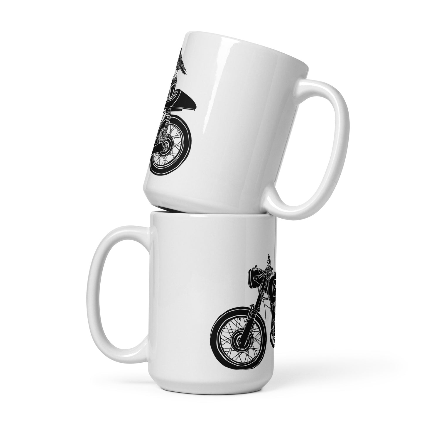 BellavanceInk: Coffee Mug With A Crow Sitting On Top Of A Vintage Cafe Racer Motorcycle Pen & Ink Sketch