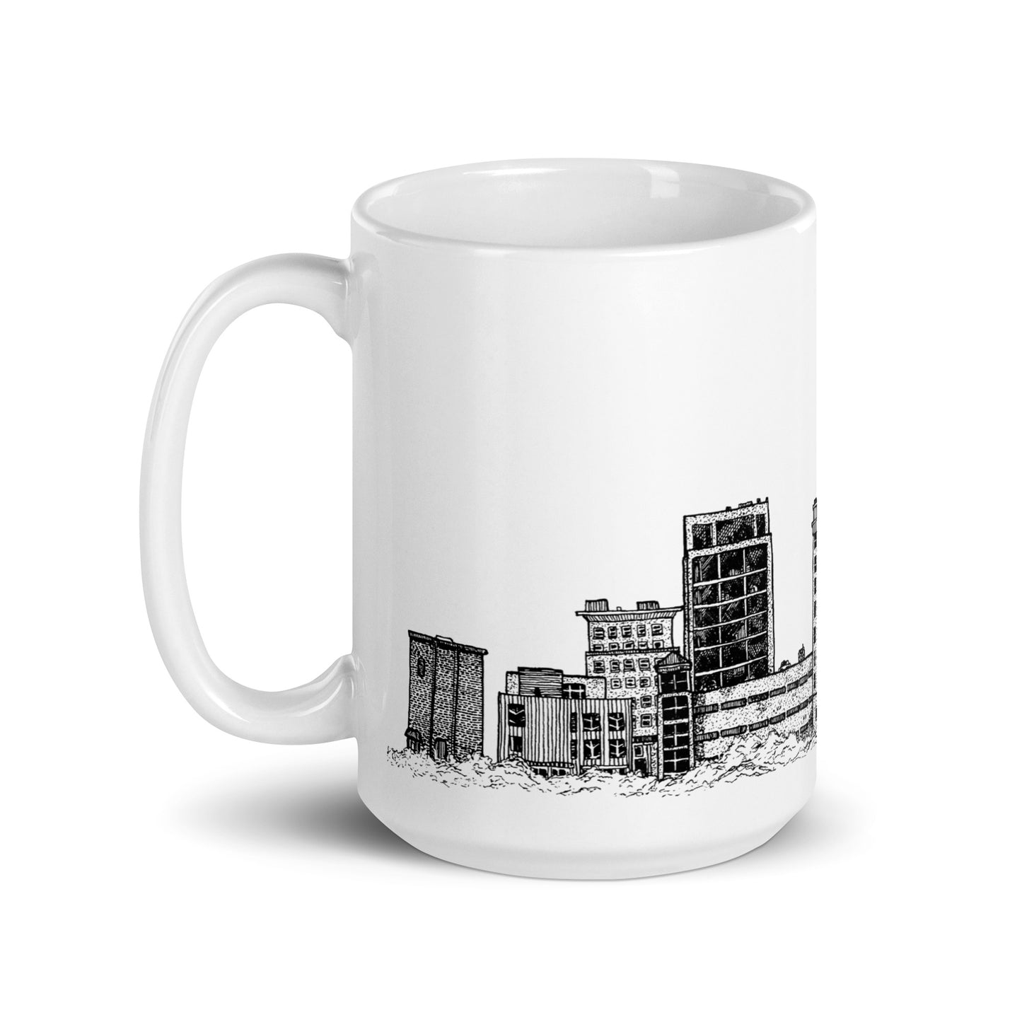 BellavanceInk: Coffee Mug With Pen & Ink Watercolor Sketch Of Giant Marshmallow Monster Attacking The Landmark Hotel In Charlottesville