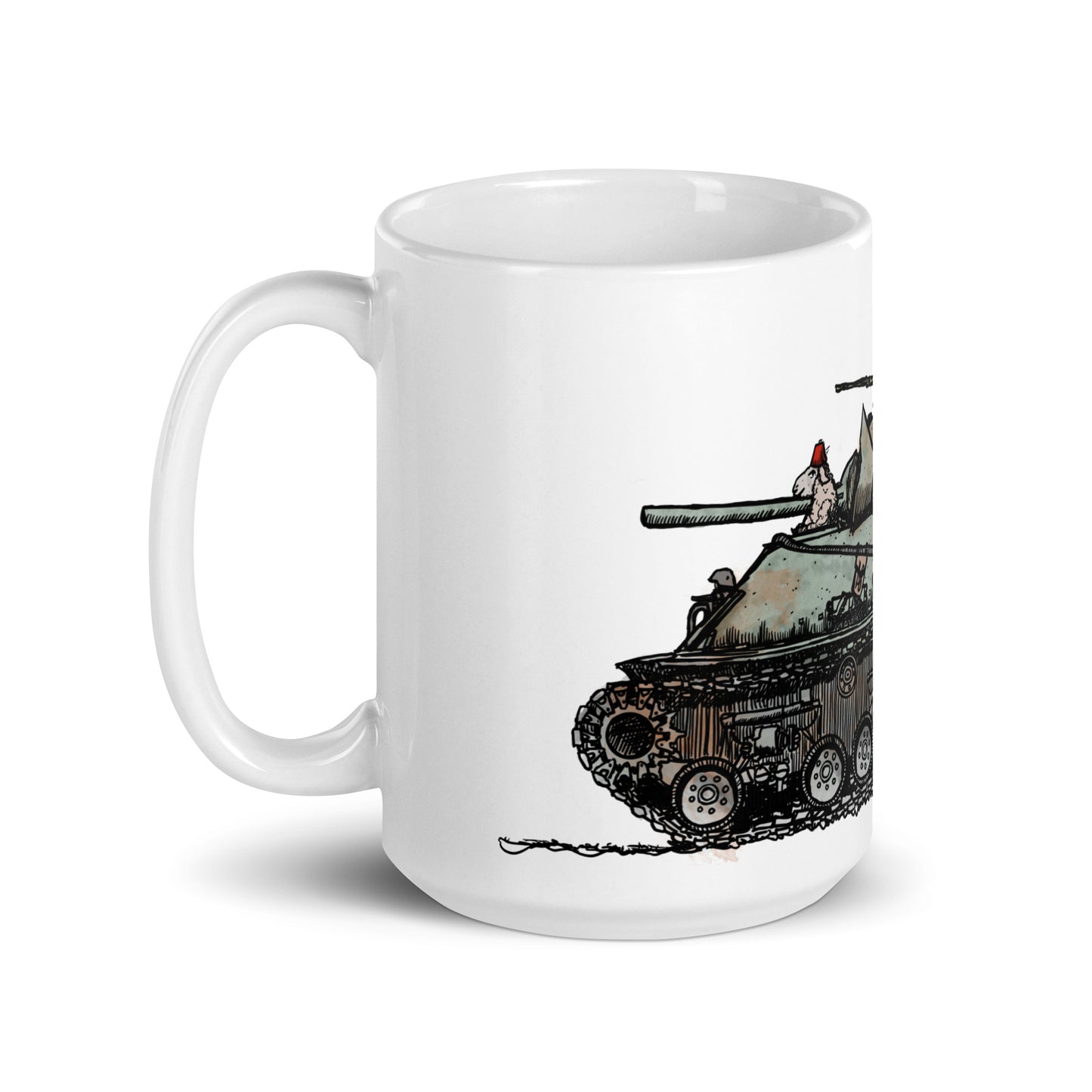 BellavanceInk: Pen & Ink/Watercolor Sheep Heroes Driving A Sherman Tank Coffee Mug