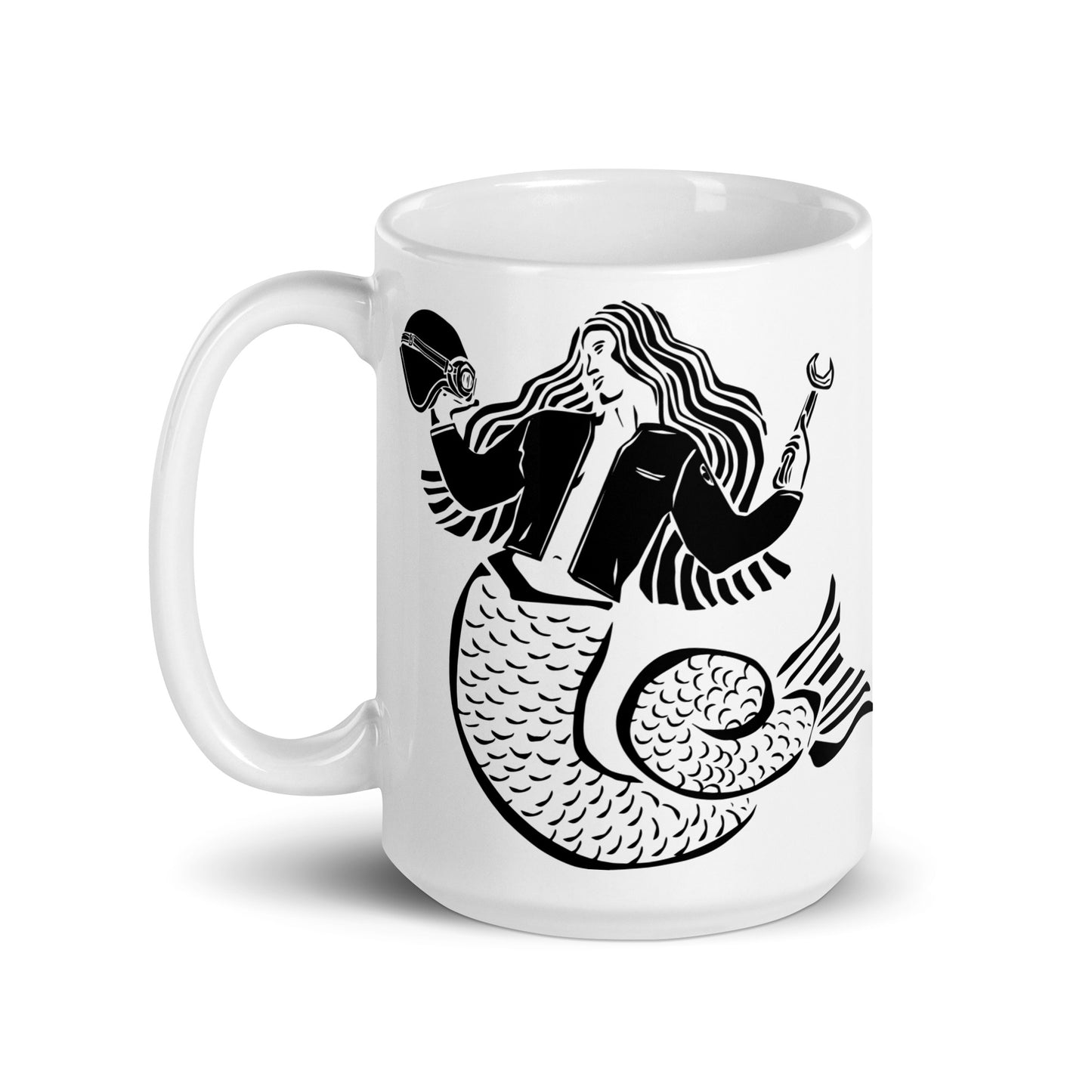 BellavanceInk: Coffee Mug With Mermaid With Helmet, Wrench, And Leather Jacket