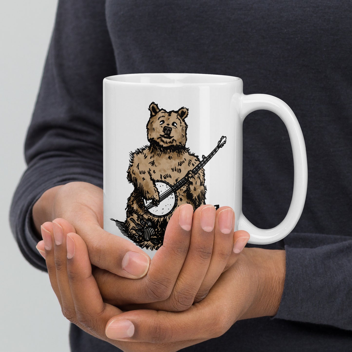 BellavanceInk: White Coffee Mug With A Grizzly Bear Playing The Banjo Pen & Ink Illustration