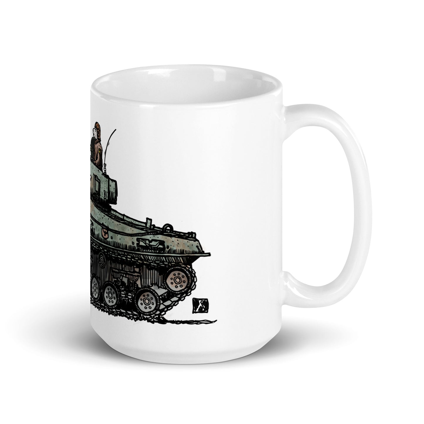 BellavanceInk: Pen & Ink/Watercolor Sheep Heroes Driving A Sherman Tank Coffee Mug