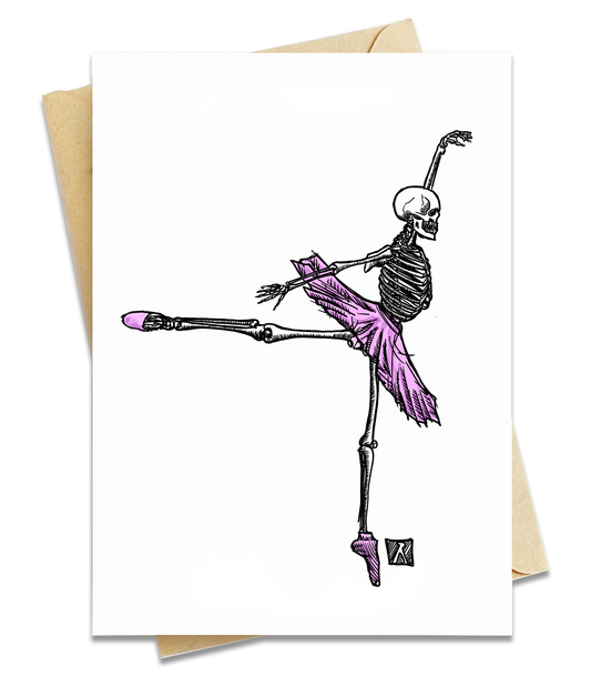 BellavanceInk: Greeting Card With Ballerina Skeleton Doing A Ballet Pose 5 x 7 Inches