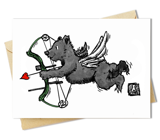 BellavanceInk: Valentine Card With Valentine Bear Cherub With Hunting Bow Shooting A Heart 5 x 7 Inches