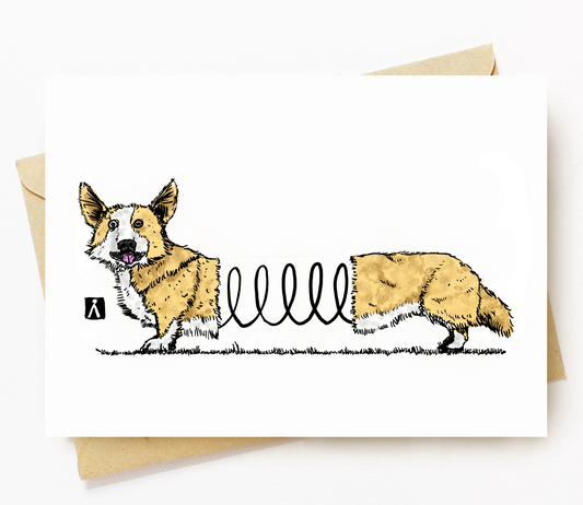 BellavanceInk: Greeting Card With A Corgi Attached Together By A Coil Spring 5 x 7 Inches