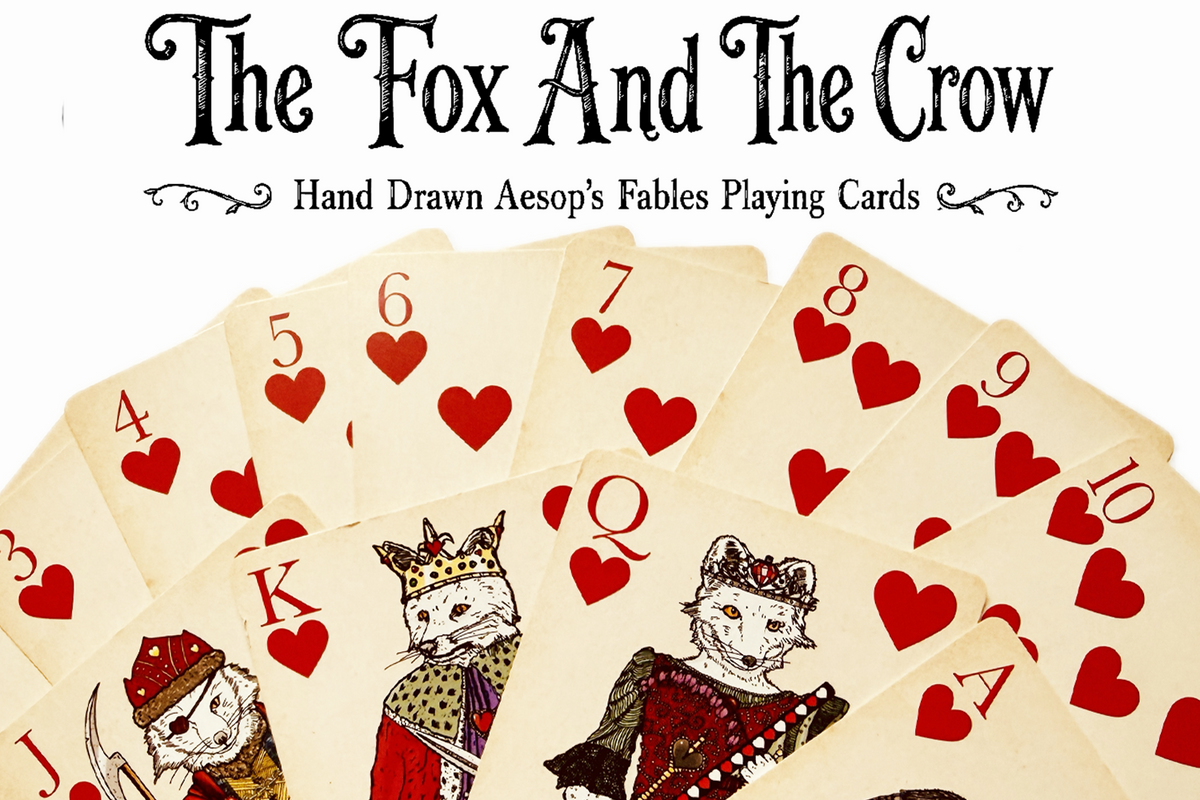 Aesop's Fable The Fox And The Crow Hand Drawn Playing Cards