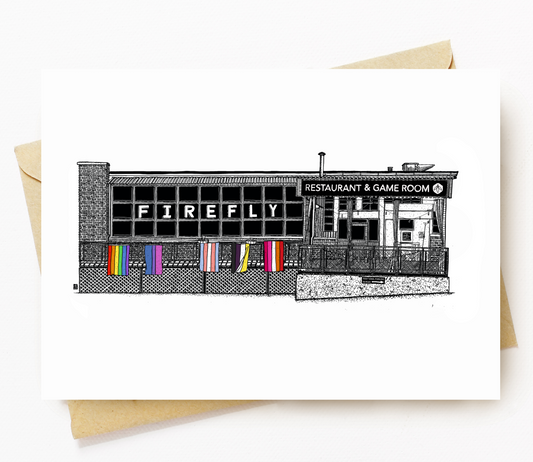 BellavanceInk: Greeting Card With A Pen & Ink Drawing Of Fire Fly Game Room And Restaurant