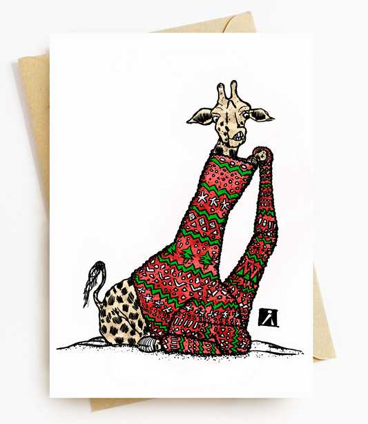 BellavanceInk: Christmas Card With With Giraffe Wearing An Ugly Christmas Sweater 5 x 7 Card