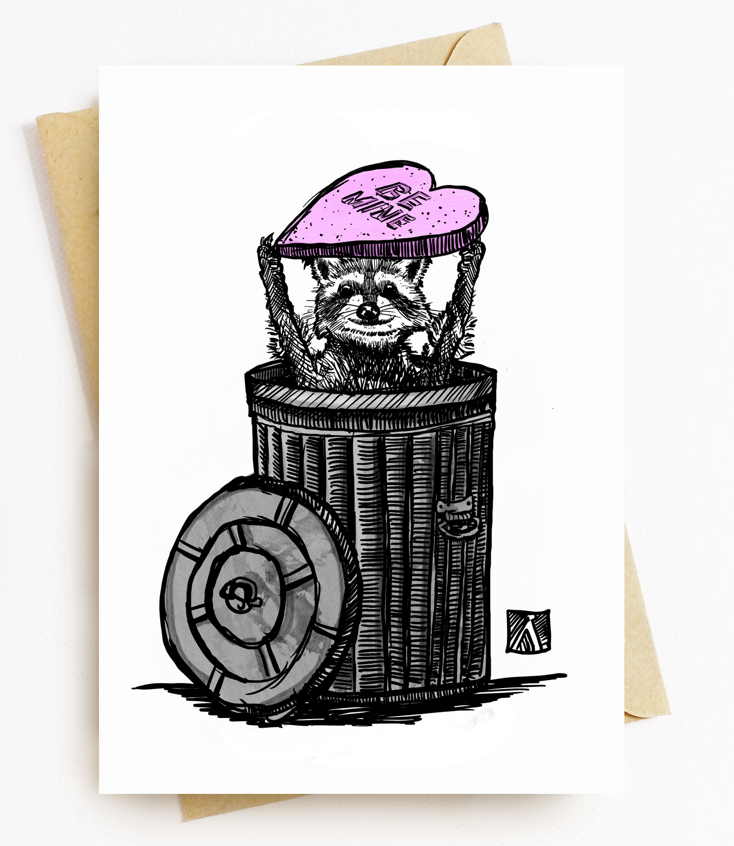 BellavanceInk: Hand Drawn Valentines Day Cards With Trash Panda Raccoon Presenting A Candy Heart Illustration 5 x 7 Inches