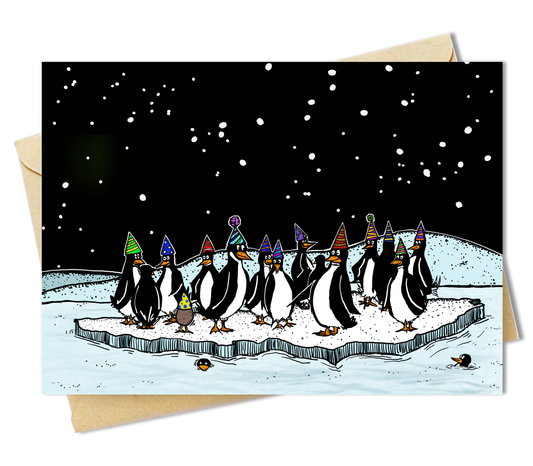 BellavanceInk: Birthday Card With Penguins Having A Birthday Party At The South Pole 5 x 7 Inches